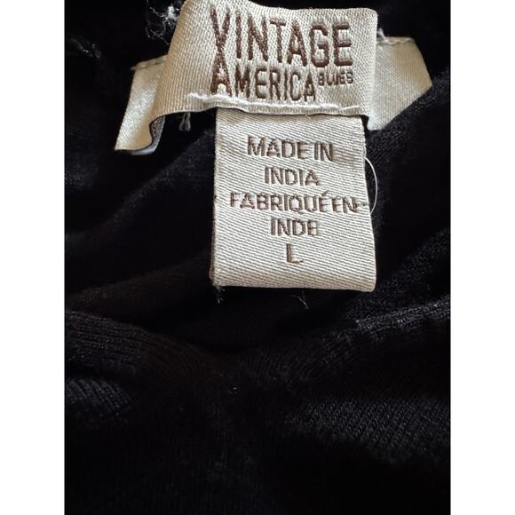 Vintage America Blues Peasant Black Embroidered Boho Folk Festival Floral Top L - Picture 3 of 8